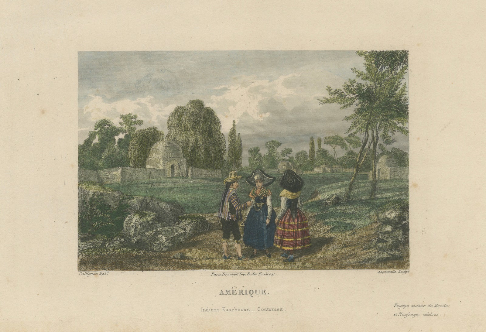 Quechua Indigenous Costumes, South America, Hand-Colored Print, 1843