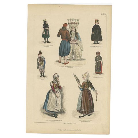 Antique Costume Print of Greece, France, Holland and Others
