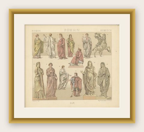 Pl. 29 Antique Print of Roman Clothing by Racinet, 'circa 1880', shown framed