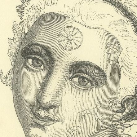 Queen of the Sandwich Islands, Antique Wahlen Costume Print, 1843-1844, close-up 2