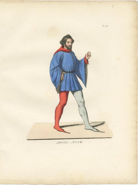 Set of Four Medieval Figures, Costume & Daily Life, Handcolored Engravings 1845, view 4
