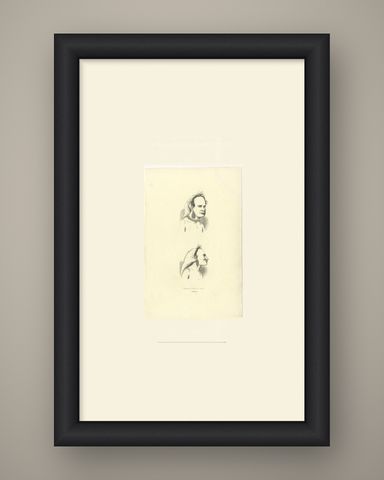 Native and Chief of Vannu, Vanikoro, Antique Wahlen Costume Print, 1843-1844, shown framed