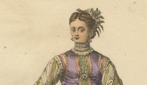 Antique Costume Print of a Young Lady of Wallachia, Engraving Jefferys, 1749, close-up 1