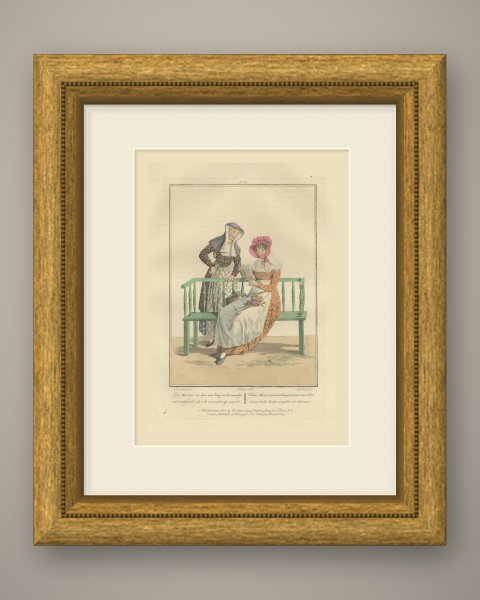 A Letter, Sweets and a Posy, Dutch Costume Print, Maaskamp, 1811, shown framed