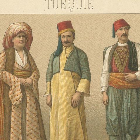Pl. 75 Antique Print of Turkish Costumes by Racinet, 'circa 1880', close-up 1