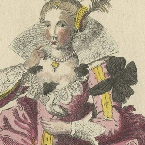 An Original Hand-Colored Antique Print of Queen Elizabeth in a 1651 Dress, 1805, close-up 1
