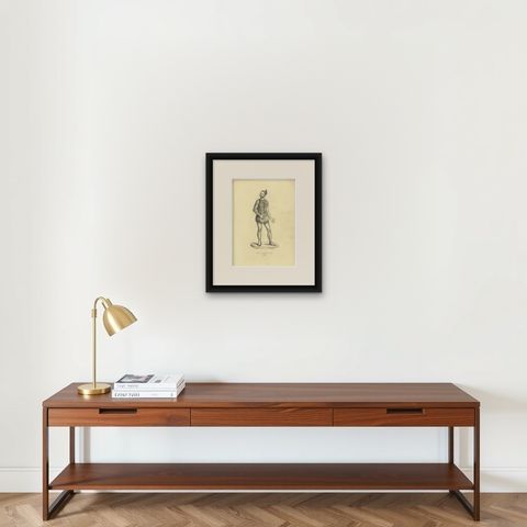 Native of the Romanzoff Archipelago, Antique Wahlen Costume Print, 1843-1844, shown framed on a wall