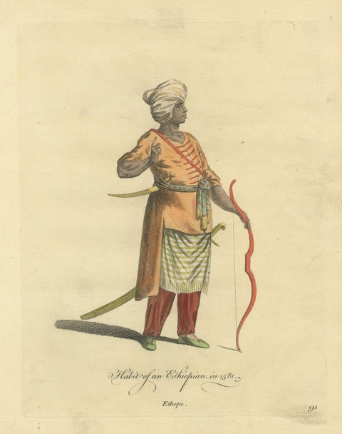 Habit of an Ethiopian, Early Ethnographic Costume Engraving, 1749, close-up 1