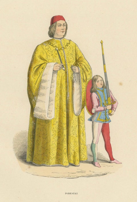 Civic Pride: A Podestà's Robe in 'Costume du Moyen Âge', Genuine Lithograph 1847, close-up 5