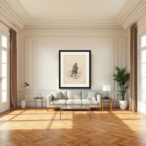 Antique Costume Print of Kaitum, Lapland, Sweden by Sandberg, circa 1864, shown framed in a room