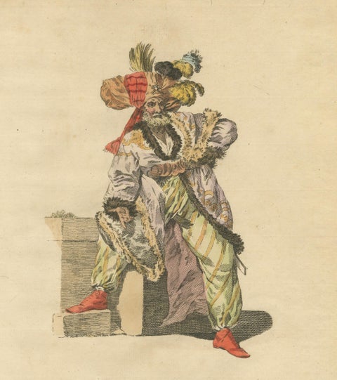 Antique Costume Print, Bashaw of Caramania, Ottoman Figure, 1749, close-up 3