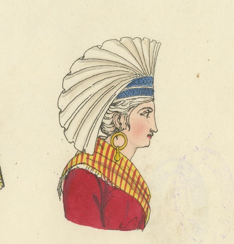 Traditional Head Dresses of Dieppe, France, Costume Study, 1823, close-up 2