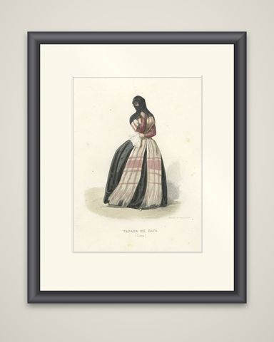 Antique Print of a Woman from Tapada De Saya, Lima, Peru, South America, 1850, shown framed