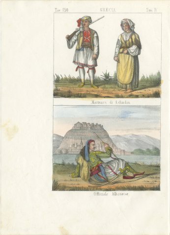 Sailors of Achadia and an Albanian Officer in Greek Costume, 1842, view 2