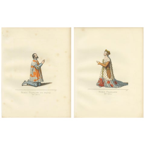 Set of 2 Antique Prints of a French Nobleman and Noblewoman, 'circa 1860'