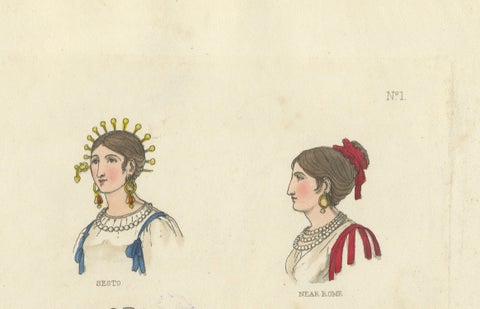 Italian Regional Costumes: Sarzana, Sesto, Rome and Florence, 1823, close-up 3