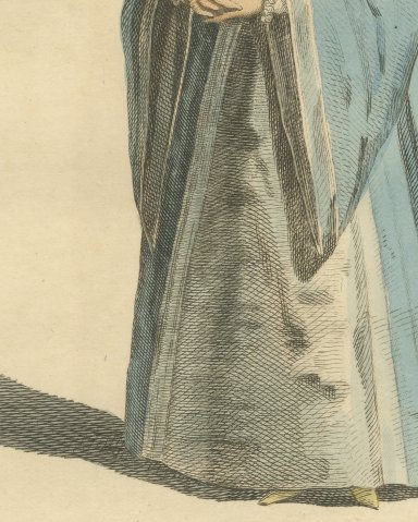 Second Bridal Dress of a Lady of Cologne in Blue Gown and Veil, 1588, 1757, close-up 2