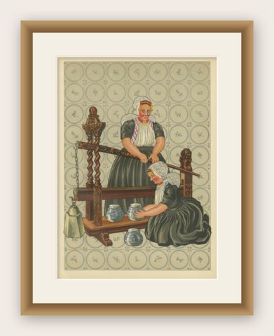 Walcheren Town Dress: Middelburg-Ambacht Women at a Cheese Press, 1932, shown framed