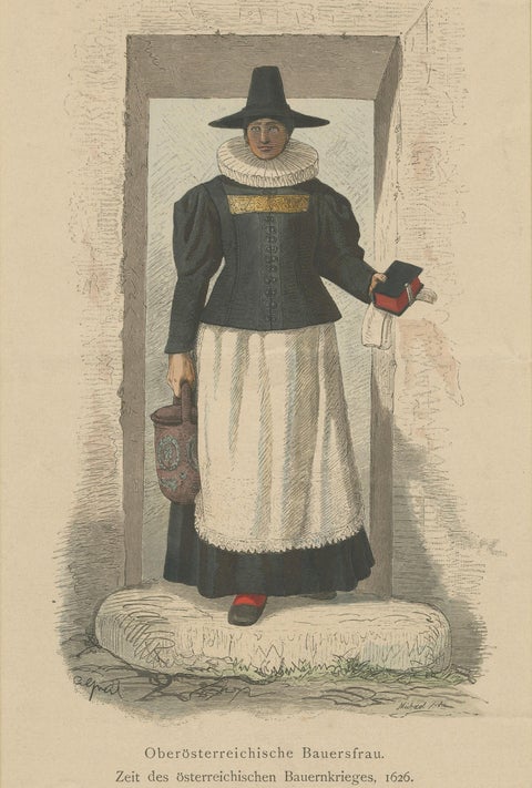 Upper Austrian Peasant Couple, 1626, Historic Costume Prints, Berlin 1877, close-up 1