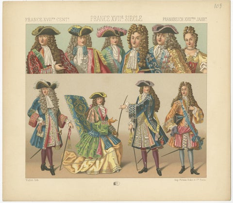 Pl. 103 Antique Print of French 17th Century Costumes by Racinet, circa 1880, view 2