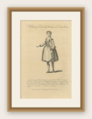 Country Woman near Nuremberg, Germany, Antique Costume Engraving, c.1795, shown framed