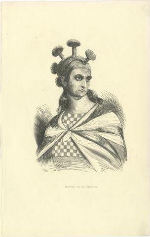 Warrior of the Sandwich Islands, Antique Wahlen Costume Print, 1843-1844, view 2