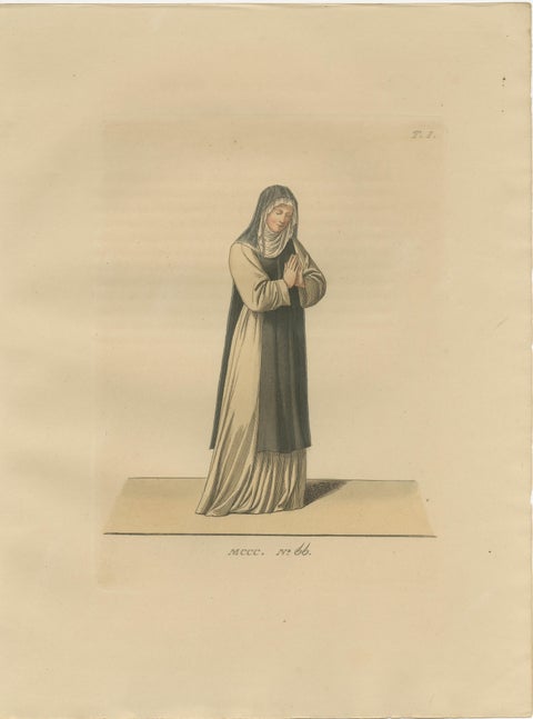 Servant, Dominican Nun and Young Lady in Traditional Italian Dress - 1845 Print, view 3