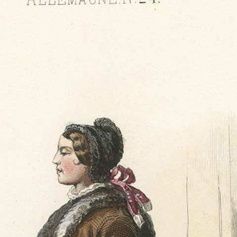 Old Print of a Bourgeoise in Folk Costume from Jászsági, Lower Hungary, 1850, close-up 1