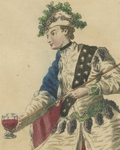 Comus in Milton's Masque of Comus, Georgian Stage Costume, Jefferys Print, 1757, close-up 1