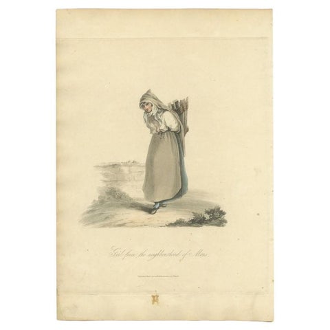 Decorative Engraving of a Girl from Mons or Bergen in Hainaut, Belgium, 1817, view 2