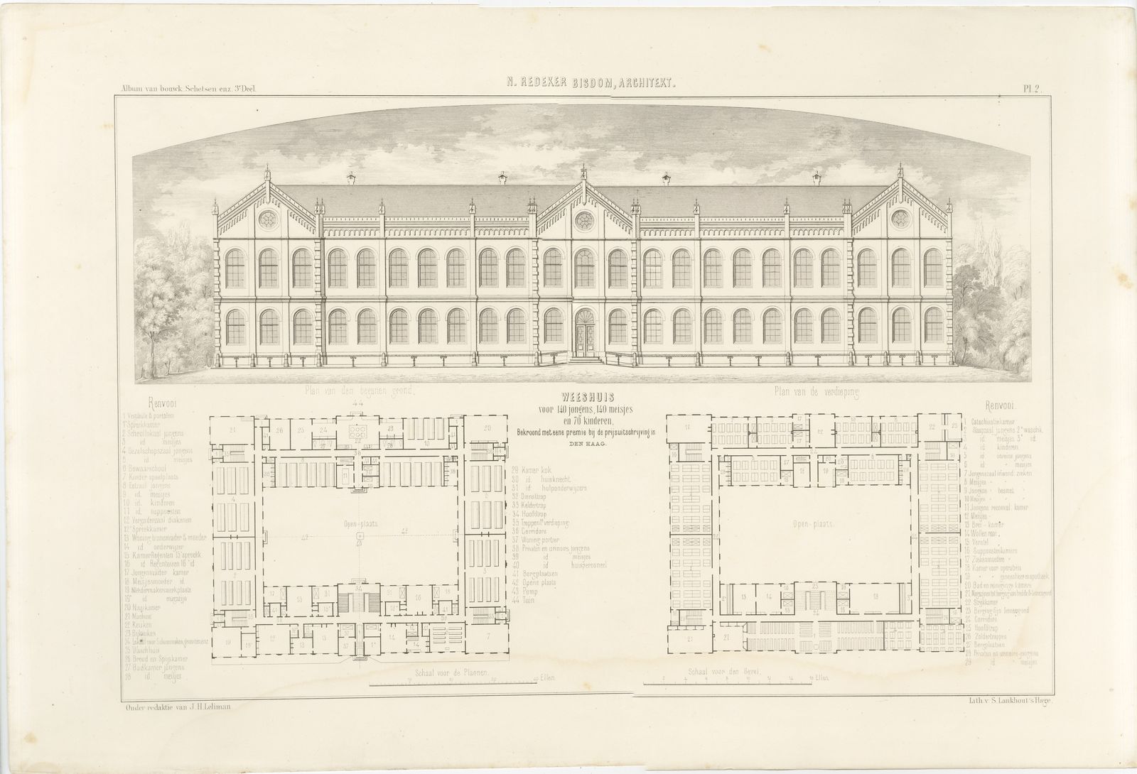 Prize-Winning Orphanage Design, Dutch Architecture Print, Leliman, 1865-1866
