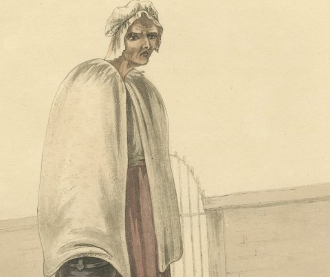 Burying Ground Keeper's Wife near Valenciennes, Antique Print, 1817, close-up 1