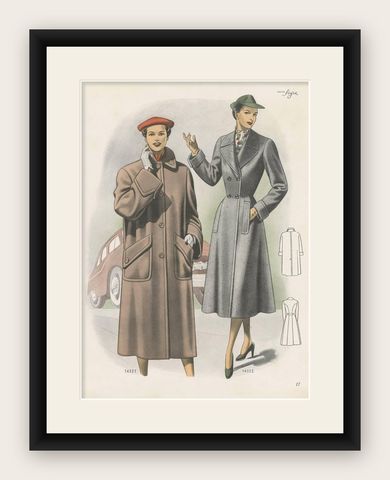 Vintage Fashion Print 'Pl.14321' Published in Ladies Styles, 1952, shown framed