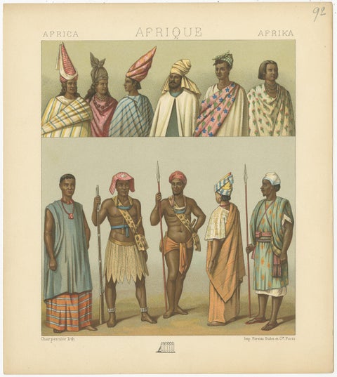 Pl. 92 Antique Print of African Costumes Racinet, 'circa 1880', view 3