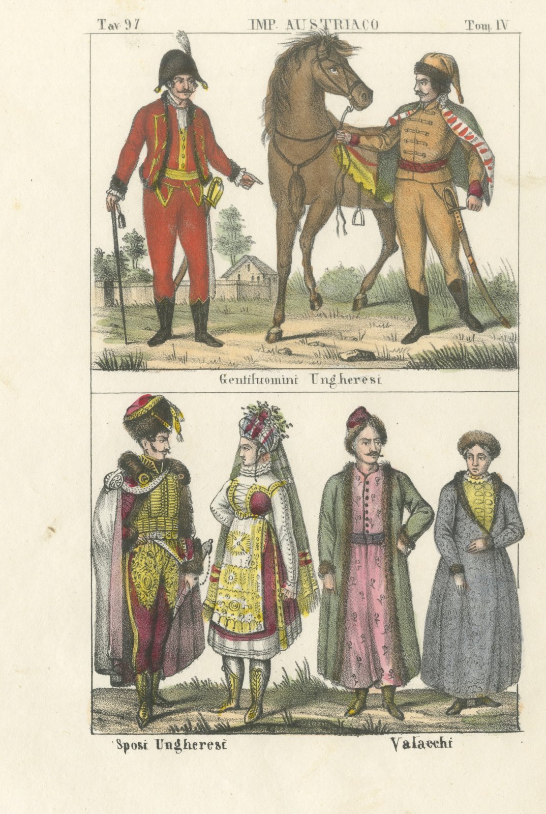 Hungarian Gentlemen, a Hungarian Bridal Couple and Wallachians, 1842