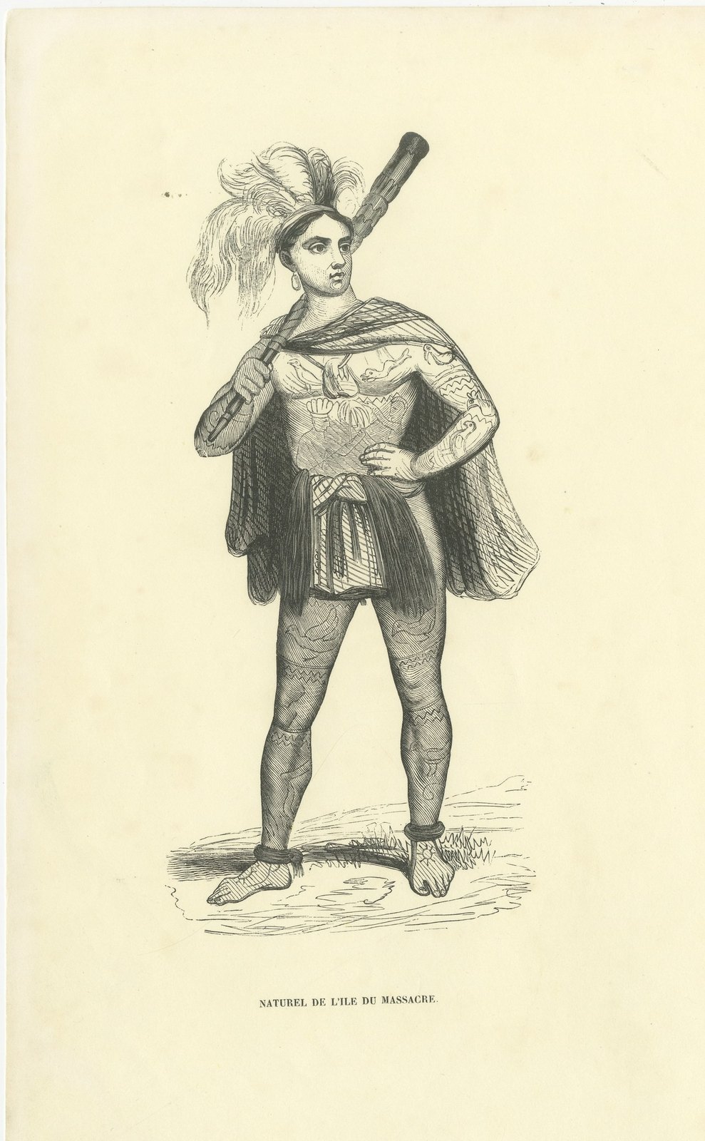 Native of Massacre Island, Antique Wahlen Costume Print, 1843-1844