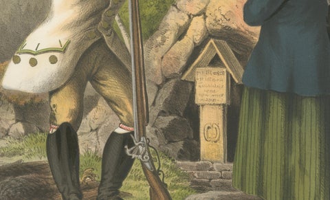 Norwegian Hunter and Woman in Gudbrandsdal Dress, Tonsberg Edition, c.1860, close-up 2