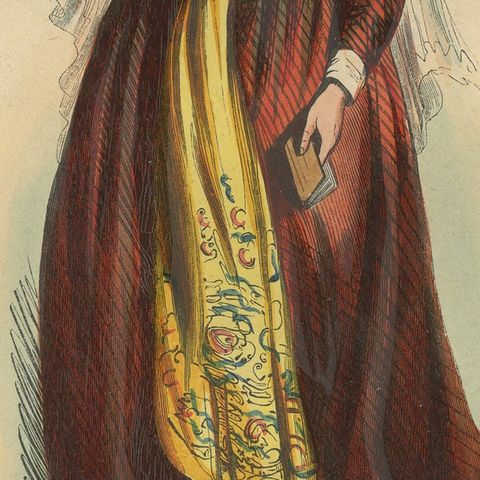 Exquisite 1844 Lithograph of Traditional Georgian Woman in Full Attire, close-up 5