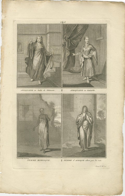 African and Moorish Women in Traditional Dress, Rare 1734 Costume Engraving, view 2