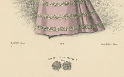 Victorian Splendor: Fashion Lithograph from the 1889 Exposition Universelle, close-up 1