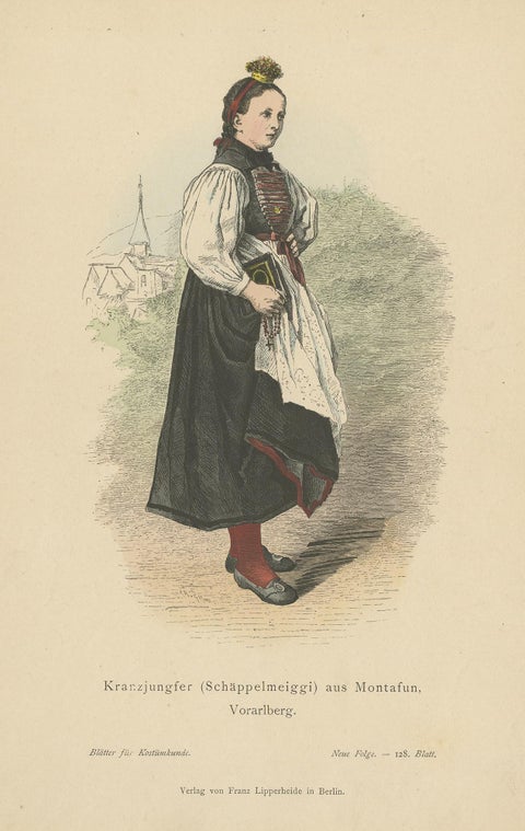 Antique Print of a Woman from Montafon in Winter Costume, circa 1880, view 2