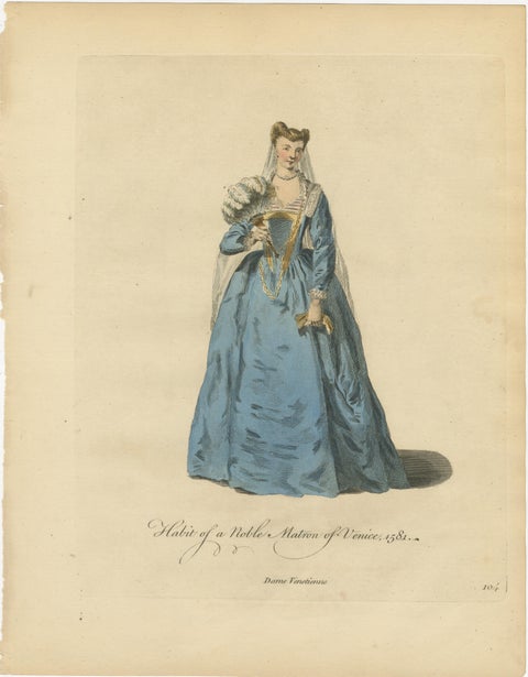 Venetian Noblewomen in Renaissance Dress, Hand-Colored Costume Prints, 1749, view 4