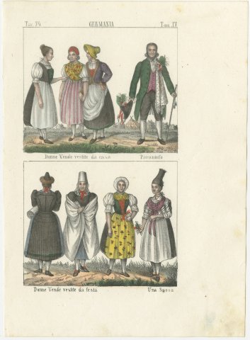 Wendish Women in House and Festival Dress with a Paranymph and a Bride, 1842, view 2