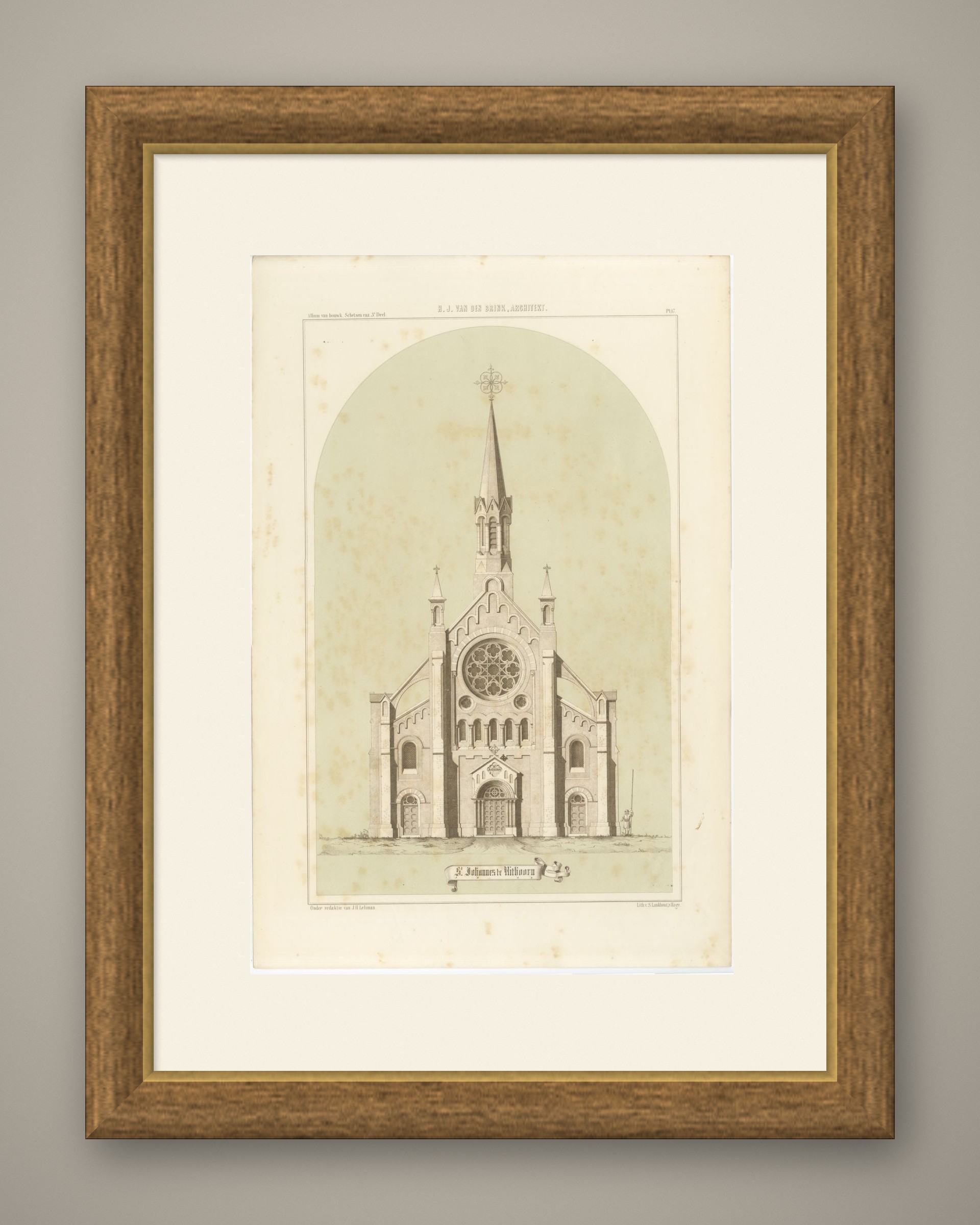Saint Johannes Gothic Church, Dutch Architecture Print, Leliman, 1865-1866, shown framed