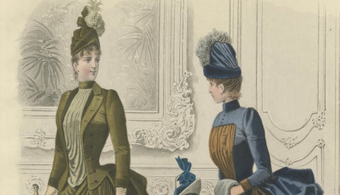 French Fashion Print, Parisian Ladies & Child Interior Scene, c.1887, close-up 5