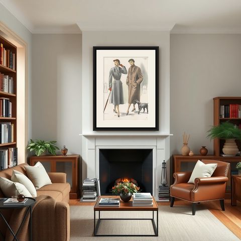 Vintage Fashion Print 'Pl. 14317' Published in Ladies Styles, 1952, shown framed in a room