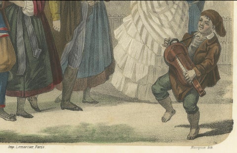 French Regional Costumes, Bretons, Parisians and Savoyard, c.1845, close-up 3