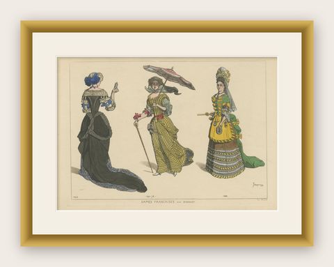 Antique Print of French Ladies by Jacquemin 'c.1870', shown framed