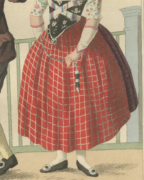 Well Pernelle, a Man with a Spade and a Young Woman, Dutch Costume Print, 1811, close-up 3
