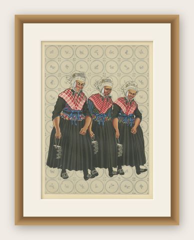 Traditional Dutch Costume Print - Staphorst and Rouveen, circa 1930s, shown framed